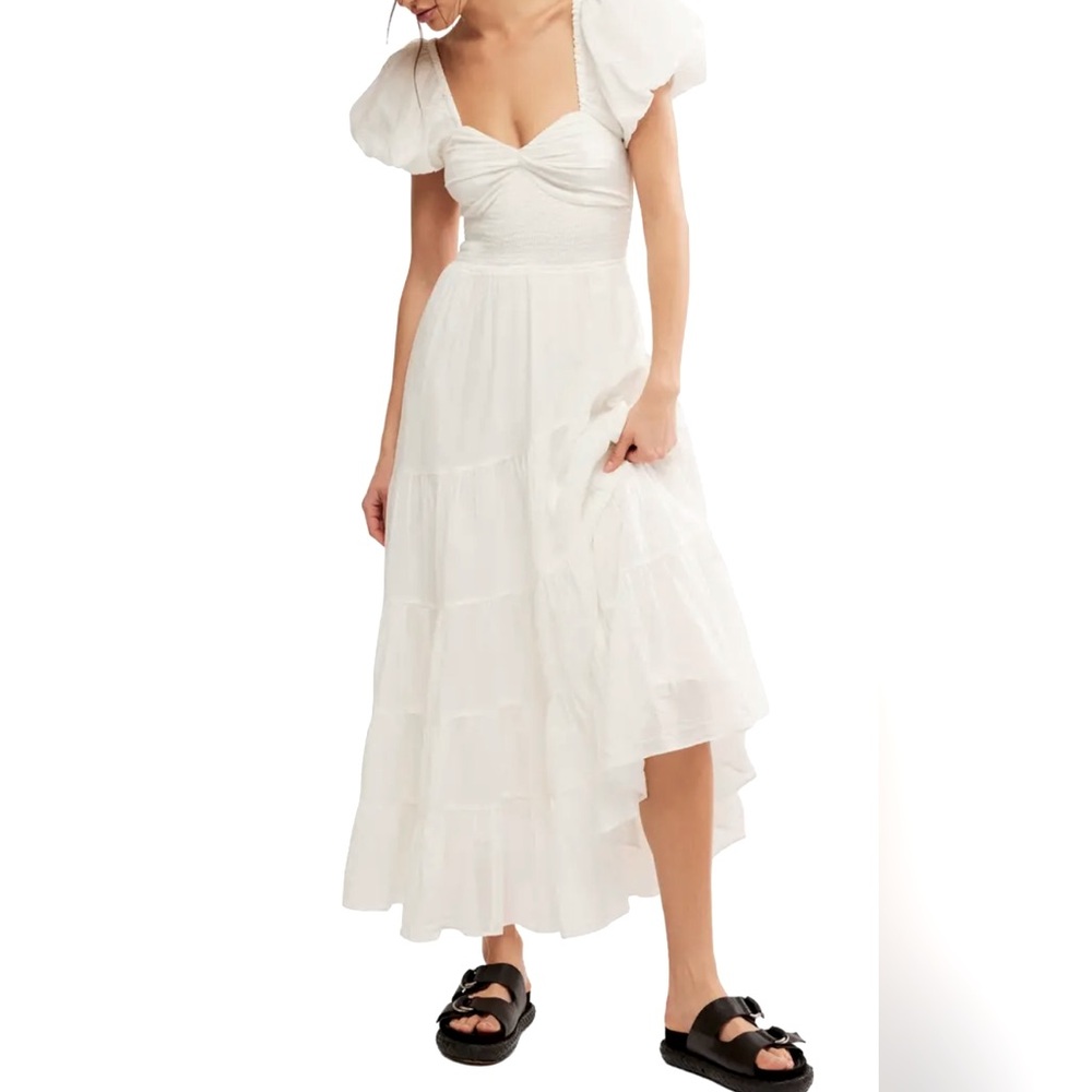 FREE PEOPLE Sundrenched Smocked Puff Sleeve Maxi Dress NWOT